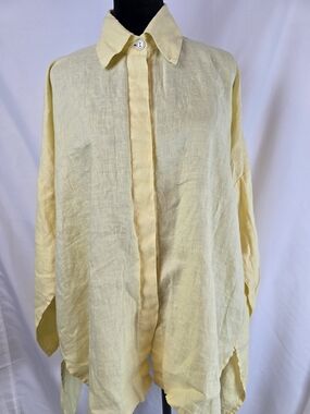 Planet Light Yellow Linen Button-Front Women's Blouse